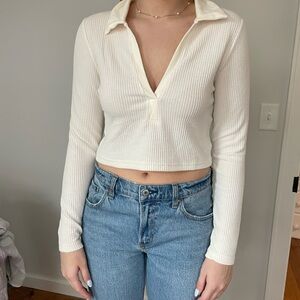White Cropped Ribbed Sweater size L